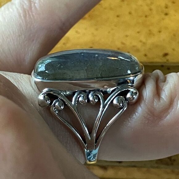 Natural Labradorite Sterling Silver Cocktail Ring Size 6 - Picture 3 of 10